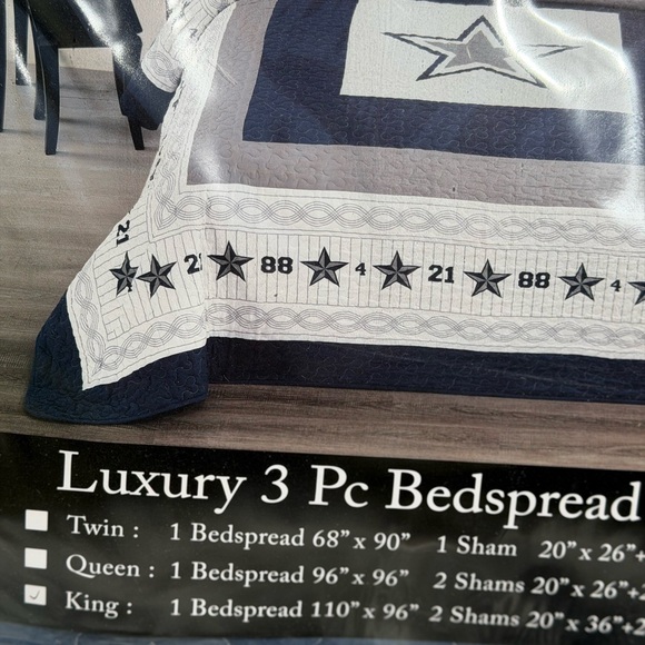 Brand new Luxury king size 3PCS bedspread/Quilt set Dallas Cowboy Navy and gray - Picture 3 of 3